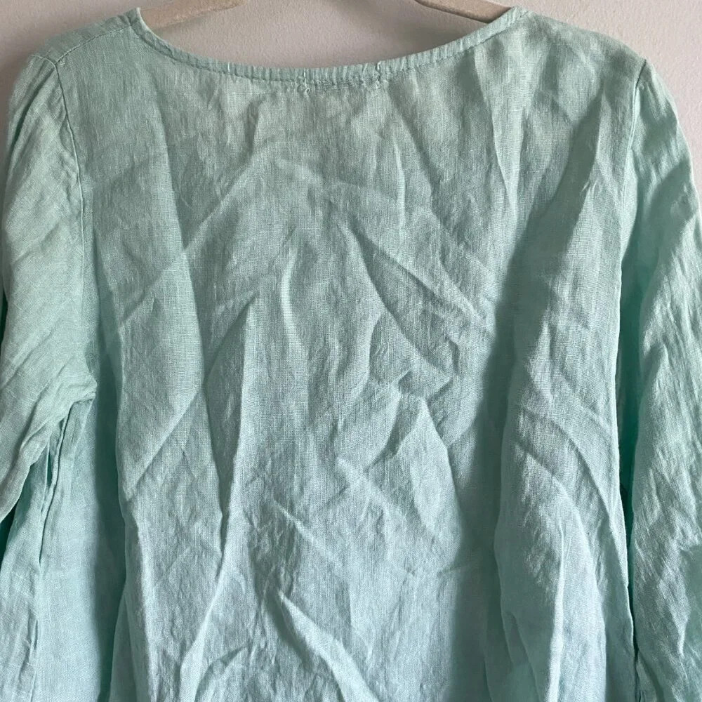 TERZO Millennio 100% Linen Oversized Long Sleeve Tunic Blouse with Lace Size M - Picture 7 of 10
